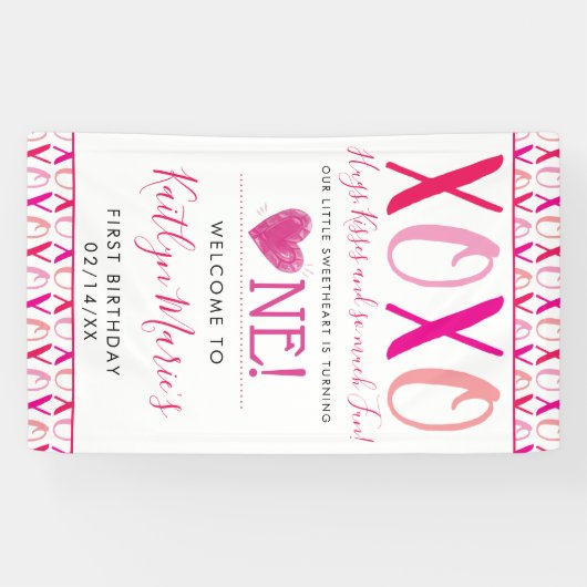 ハグ&キス(XOXO)バレンタインデー1日 横断幕 (横)