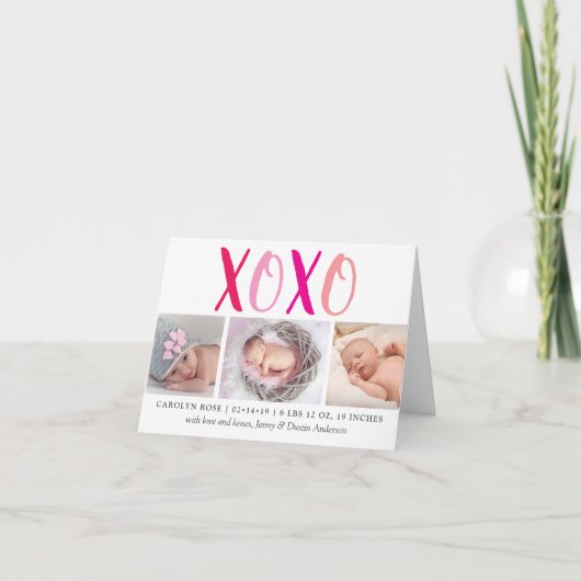 ハグ&キス(XOXO) 3写真誕生のお知らせ シーズンカード (正面)
