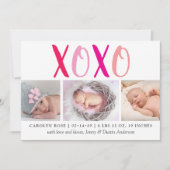 ハグ&キス(XOXO) 3写真誕生のお知らせ 案内状 (正面)
