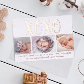 ハグ&キス(XOXO) 3写真誕生のお知らせ 箔招待状