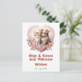 ハグ&キッス 猫 犬 バレンタイン ピンク カード (スタンド正面)