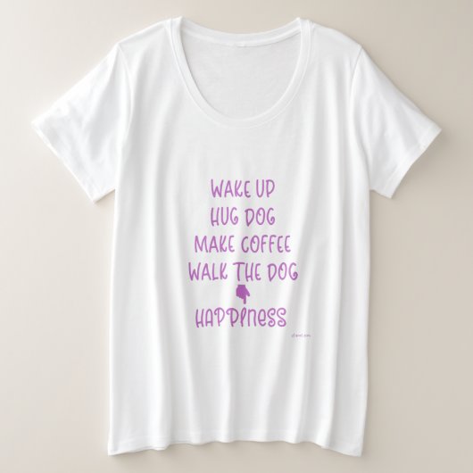 ハグ・ドッグ…ハピネス白Tシャツ プラスサイズTシャツ (デザイン正面)