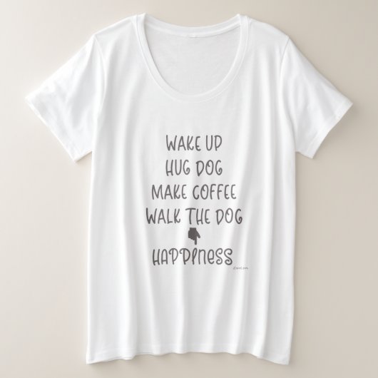 ハグ・ドッグ…ハピネス白Tシャツ プラスサイズTシャツ (デザイン正面)