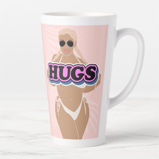 ハグ、漫画の美しさ、ビキニーの女性 カフェラテマグ (右)