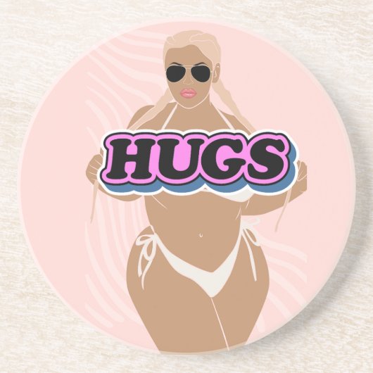 ハグ、漫画の美しさ、ビキニーの女性 コースター (正面)