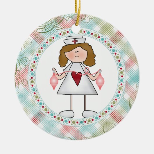 ハグaナースかわいいナースfor the Holidays セラミックオーナメント (正面)