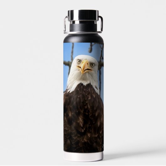 ハゲおもしろいワシ顔野生生物写真 ウォーターボトル (背面)
