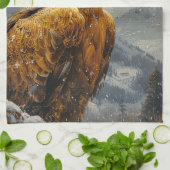 ハゲのイーグルの水彩山脈 キッチンタオル (折り畳み)