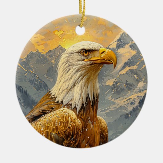 ハゲのイーグルの水彩山脈 セラミックオーナメント (正面)