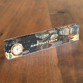 ハゲのイーグルアメリカ国旗の田舎道 デスクネームプレート (側面)