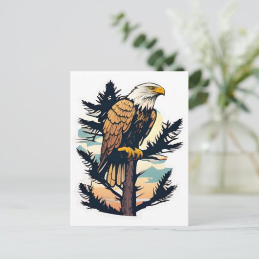 ハゲのワシが木の鉢植えの上に止まった ポストカード (スタンド正面)