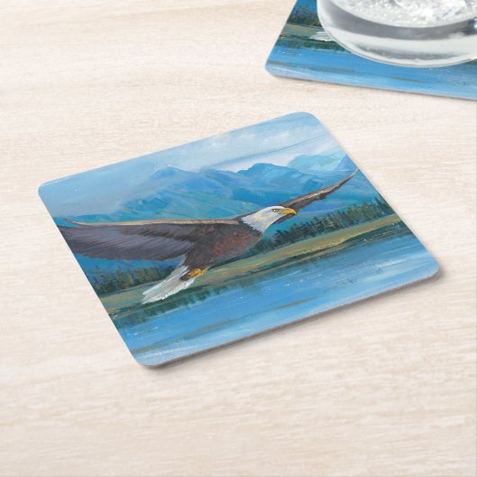 ハゲのワシのソアリング スクエアペーパーコースター (アングル)