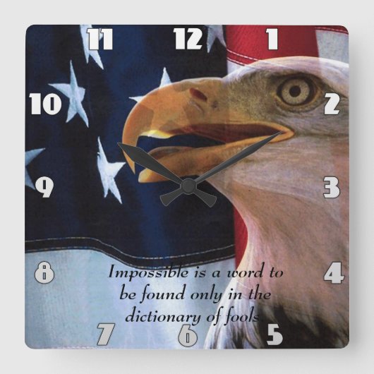 ハゲのワシを持つアメリカ国旗 スクエア壁時計 (正面)