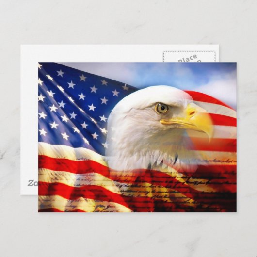 ハゲのワシを持つ米国国旗 ポストカード (正面/裏面)
