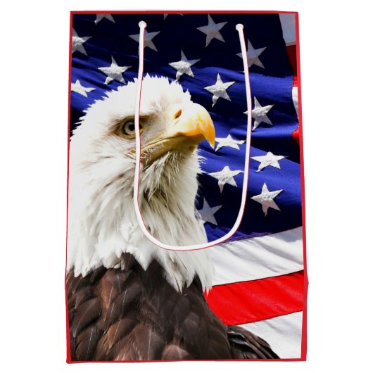 ハゲのワシを持つ米国国旗 ミディアムペーパーバッグ (裏面)