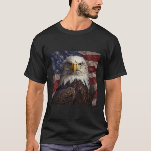 ハゲのワシを持つ米国国旗 Tシャツ (正面)