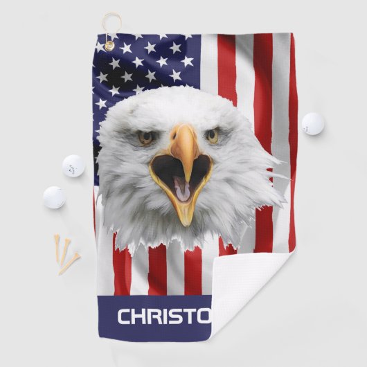 ハゲのワシ、アメリカ国旗の愛国心 ゴルフタオル (インサイチュ)