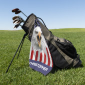 ハゲのワシ、アメリカ国旗の愛国心 ゴルフタオル (グリーン)