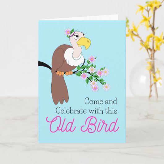ハゲワシとの75thバースデーおもしろいパーティー招待状 カード (黄色い花)
