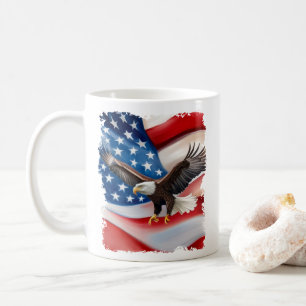 ハゲワシとアメリカ国旗 7月4日 コーヒーマグカップ