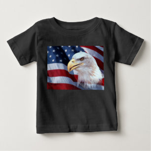 ハゲワシの頭アメリカ国旗の7月4日 ベビーTシャツ