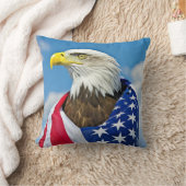 ハゲワシ付きアメリカ国旗 クッション (ブランケット)