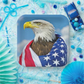 ハゲワシ付きアメリカ国旗 ペーパープレート (パーティー)