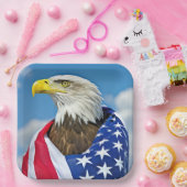 ハゲワシ付きアメリカ国旗 ペーパープレート (パーティー)