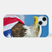 ハゲワシ付きアメリカ国旗 iPhone 15ケース (裏面横)