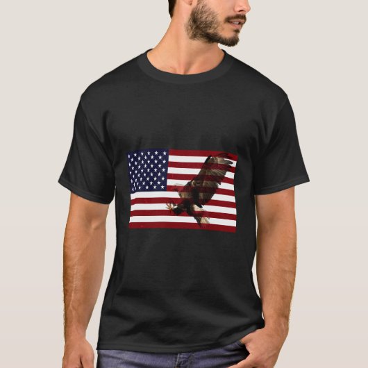 ハゲワシ付きアメリカ国旗 Tシャツ (正面)