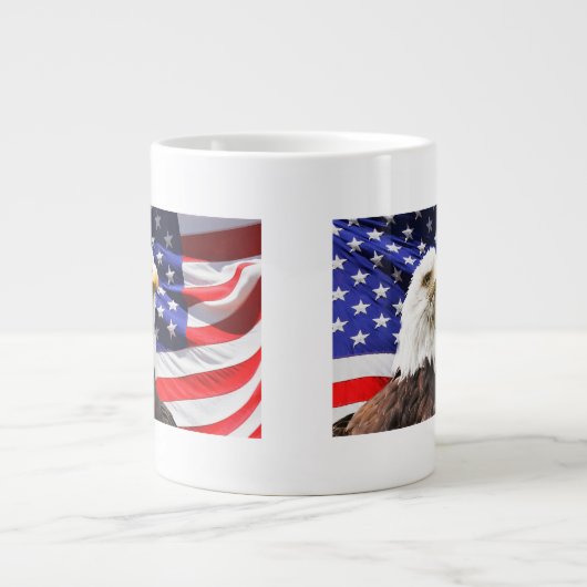 ハゲ鷲とアメリカ国旗 ジャンボコーヒーマグカップ (正面)