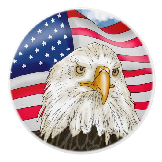 ハゲ・イーグルとアメリカ国旗の愛国芸術 セラミックノブ (正面)