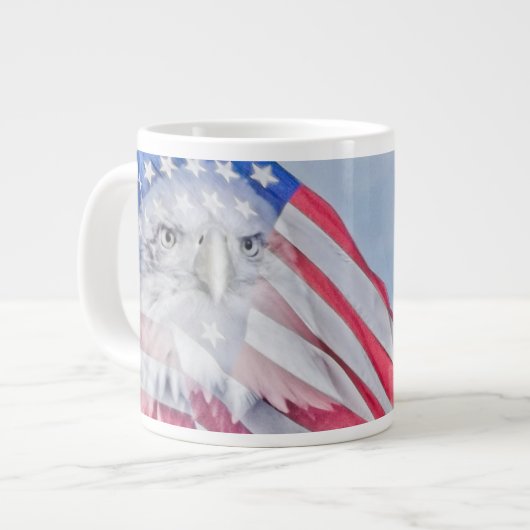 ハゲ・イーグルとアメリカ国旗 ジャンボコーヒーマグカップ (正面左)