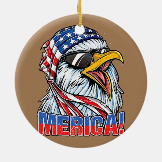 ハゲ・イーグルレトロアメリカ国旗の愛国心 セラミックオーナメント (裏面)