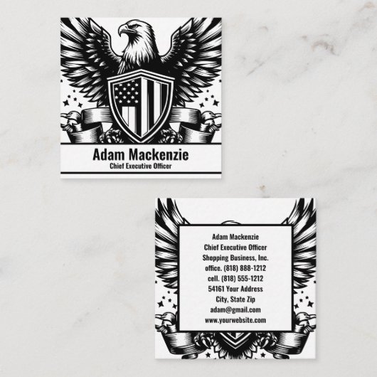 ハゲ・イーグル・アメリカ国旗の愛国的な名刺 スクエア名刺 (正面/裏面)