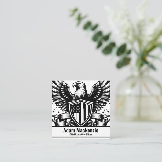 ハゲ・イーグル・アメリカ国旗の愛国的な名刺 スクエア名刺 (スタンド正面)