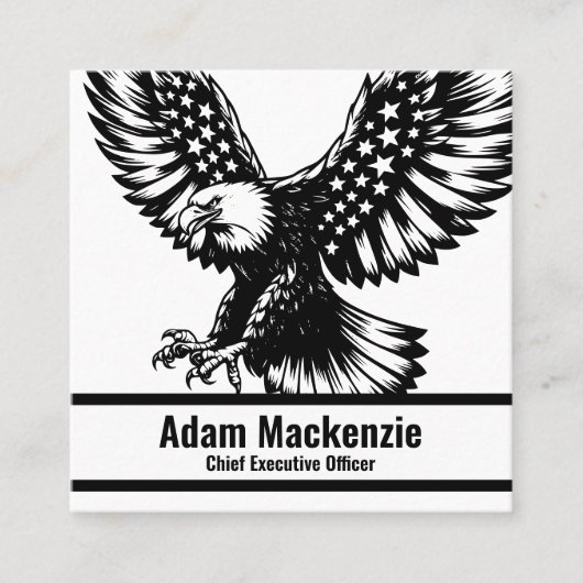 ハゲ・イーグル・アメリカ国旗の愛国的な名刺 スクエア名刺 (正面)