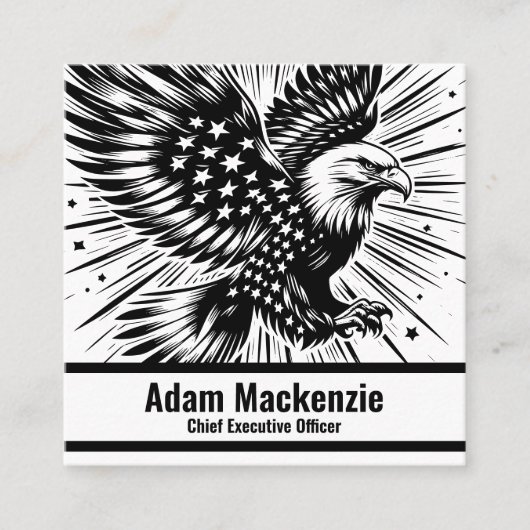 ハゲ・イーグル・アメリカ国旗の愛国的な名刺 スクエア名刺 (正面)