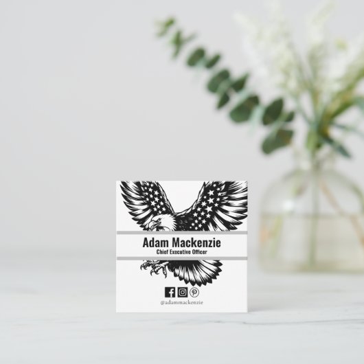 ハゲ・イーグル・アメリカ国旗の愛国的な名刺 スクエア名刺 (スタンド正面)