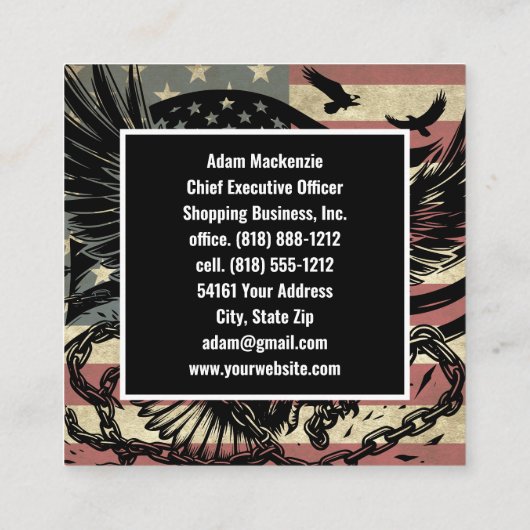 ハゲ・イーグル・アメリカ国旗の愛国的な名刺 スクエア名刺 (裏面)