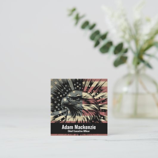 ハゲ・イーグル・アメリカ国旗の愛国的な名刺 スクエア名刺 (スタンド正面)