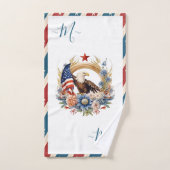 ハゲ・イーグル・アメリカ国旗の星とストライプモノグラム バスタオルセット (ハンドタオル)