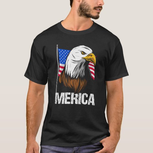 ハゲ・イーグル・ヘッド&顔アメリカ国旗Ju4位 Tシャツ (正面)