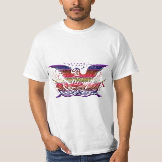 ハゲ・イーグルUSA国旗アメリカーナ愛国芸術 Tシャツ (正面)