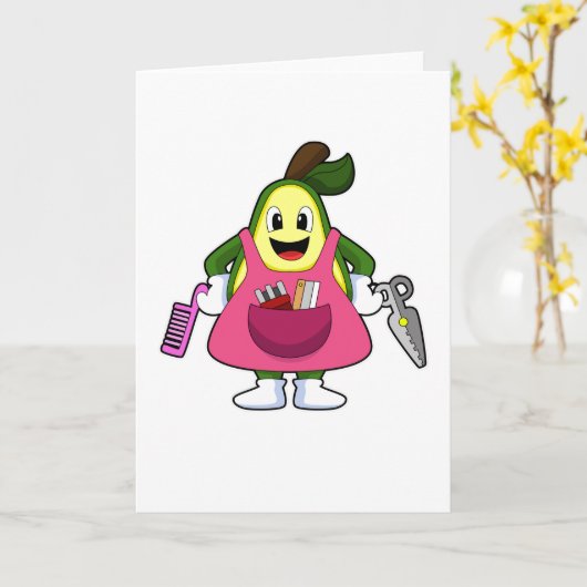 ハサミとくしを持つ美容師のアボカド カード (黄色い花)