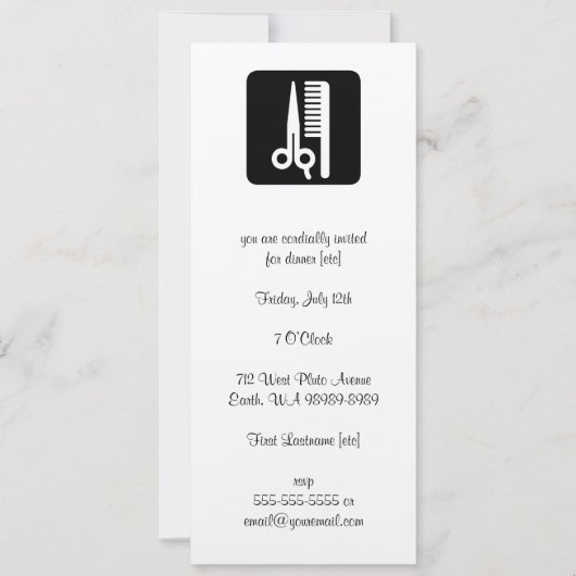 ハサミとくしヘアビズ 招待状 (正面)