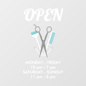 ハサミとコーム 白ターコイズ ヘアスタイリスト 営業時間 ウィンドウサイン (シート)