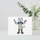 ハサミとヘアドライヤーを持った美容師としての猫 ポストカード (スタンド正面)