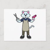 ハサミとヘアドライヤーを持った美容師としての猫 ポストカード (正面)