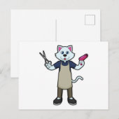 ハサミとヘアドライヤーを持った美容師の猫 ポストカード (正面/裏面)